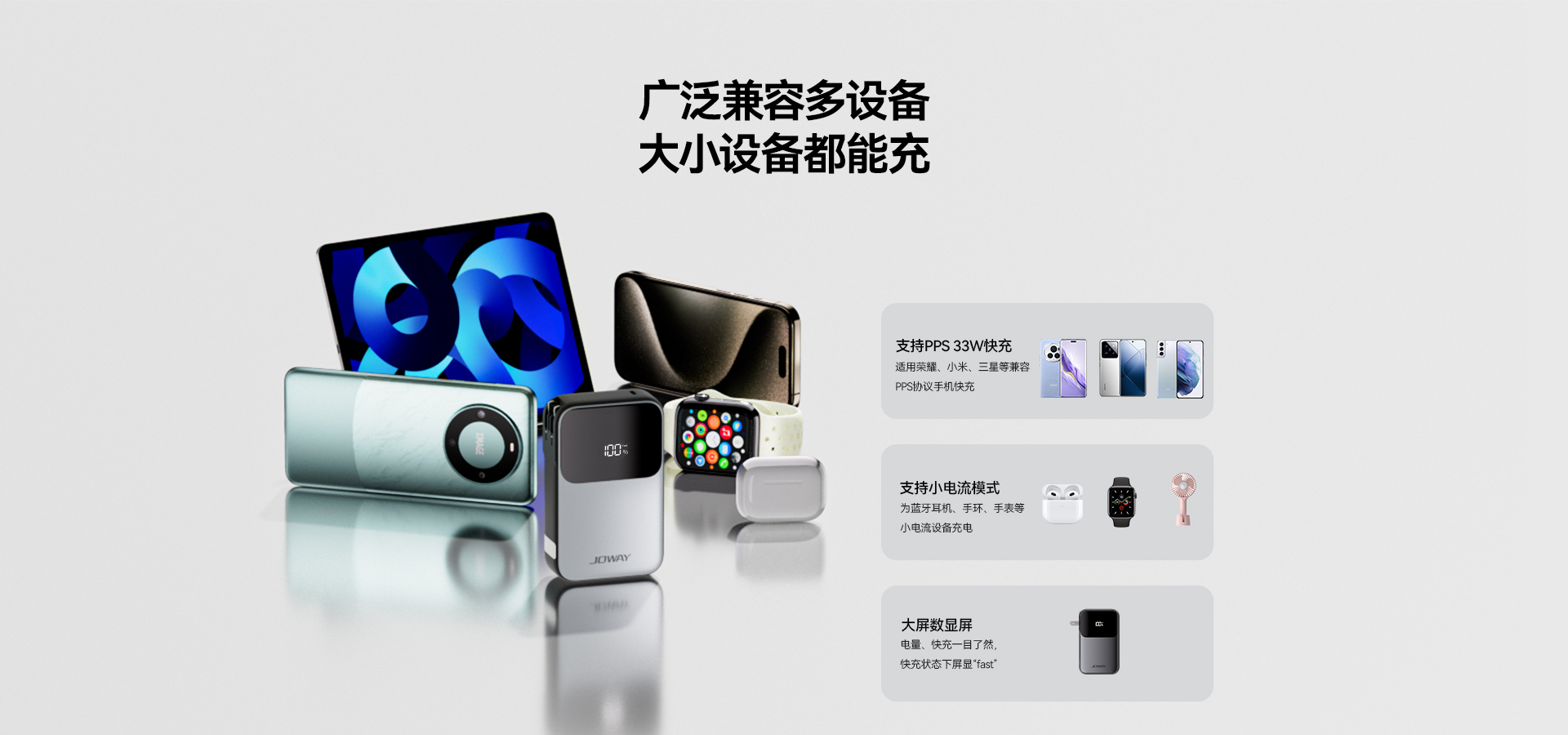 广泛兼容多设备，大小设备都能充